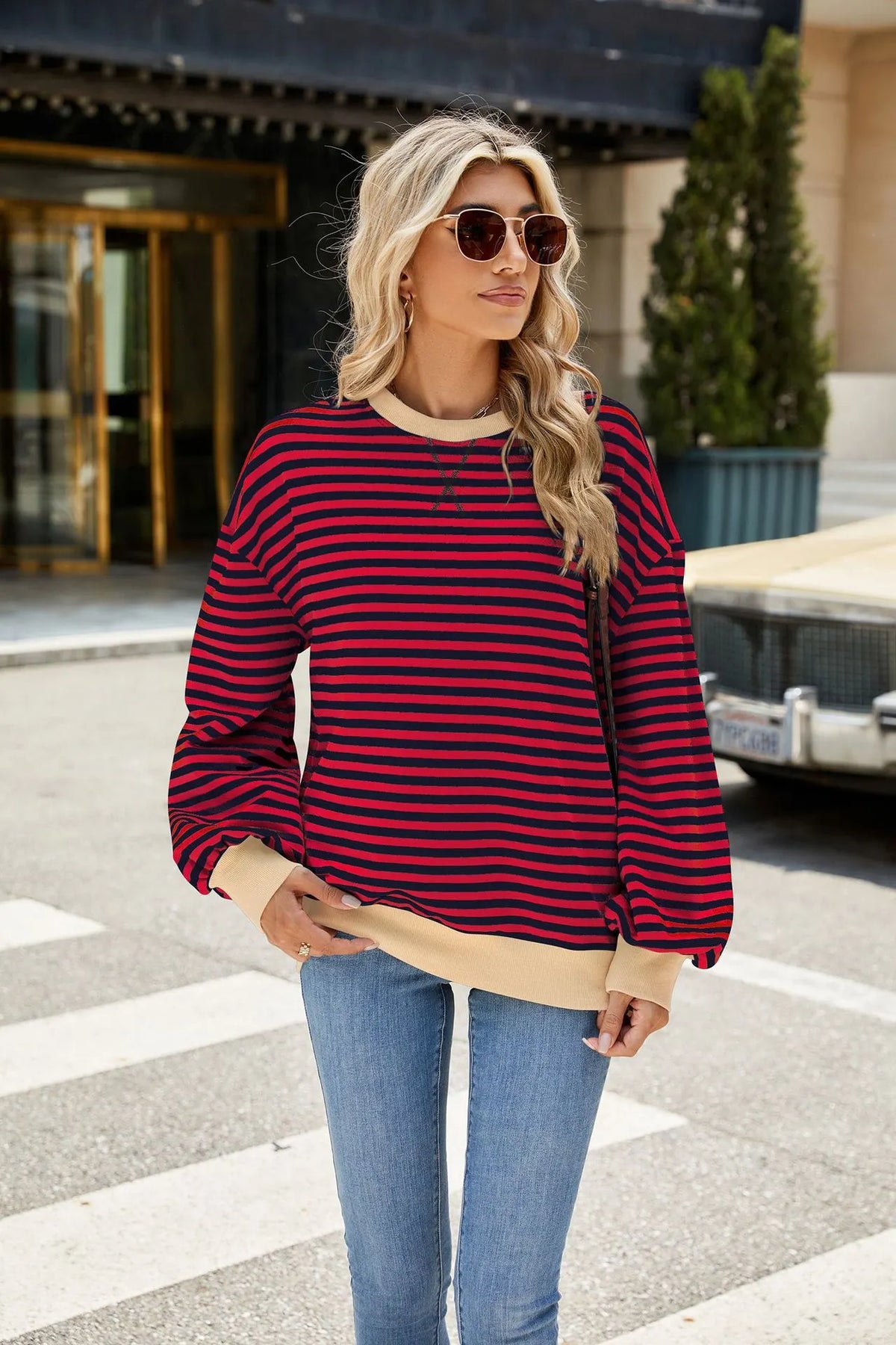 Women Striped Oversized Pullover Top Long Sleeve Shirt (Buy 2 Free Shipping)