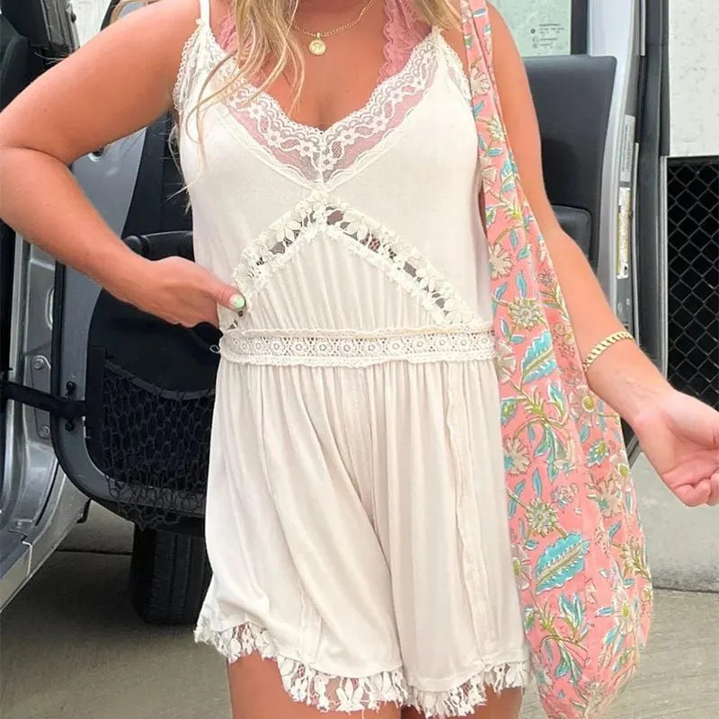 🔥BUY 2 FREE SHIPPING💝Women's Sexy V-Neck Lace Jumpsuit Shorts
