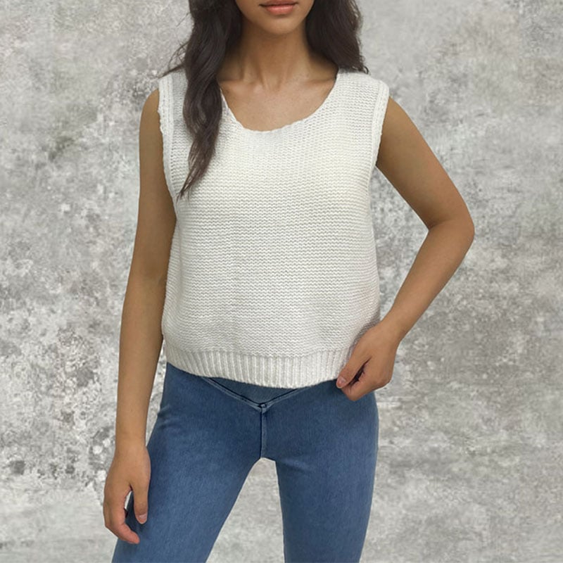 Satin Ribbon Bow Tied Back Lace Up Knit Vest