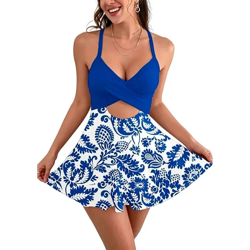 ⚡Hot Sales 57% OFF🔥👙Women’s V Neck One Piece Swimdress – Tummy Control Cutout High Waist Bathing Suit