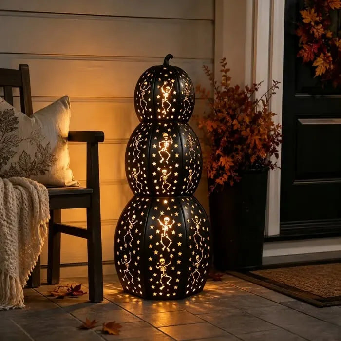 🔥HOT SALE🔥🎃Lighted Stacked Pumpkin Porch Decor with Remote & Timer –✨ 3-Tier Halloween LED Pumpkin Statue for Entryway, Covered Porch & Indoor Outdoor Seasonal Display🏡