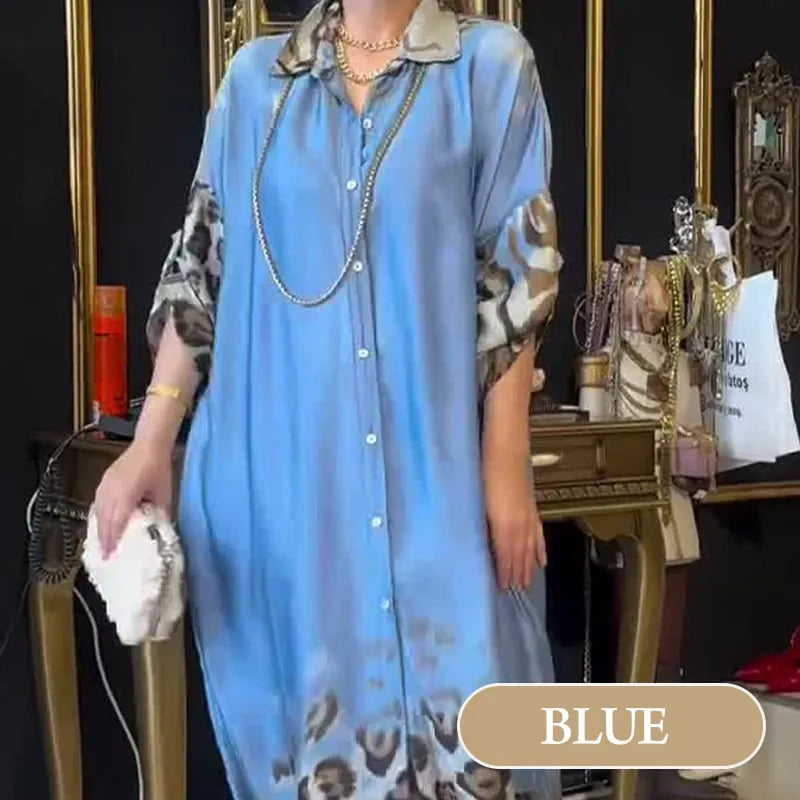 Vintage Leopard Print High-Waisted Maxi Dress with Long Sleeves