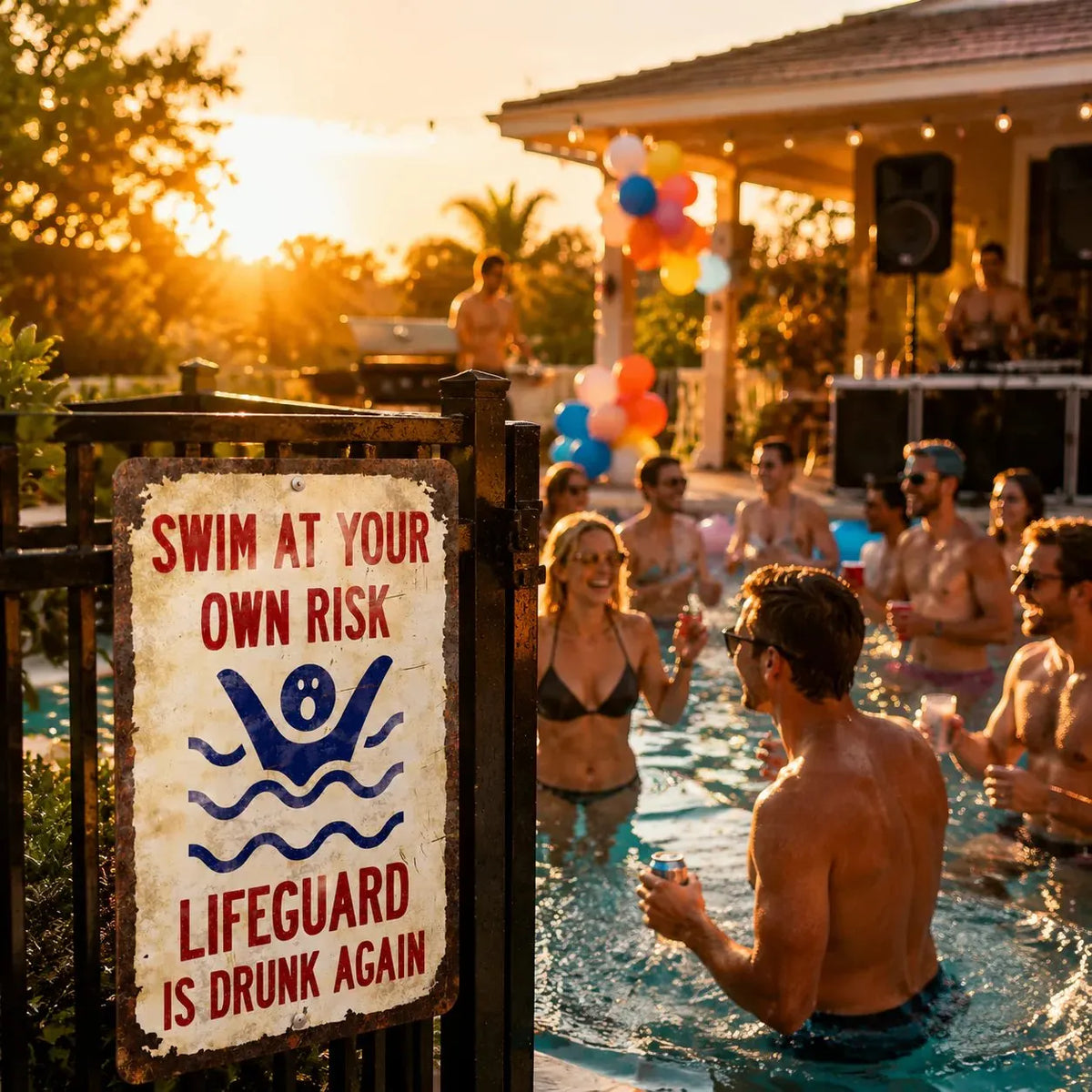 🔥LAST DAY 50% OFF - 🏊Vintage "Lifeguard Is Drunk Again" Pool Sign – Funny Metal Pool Wall Decor 😂🍻