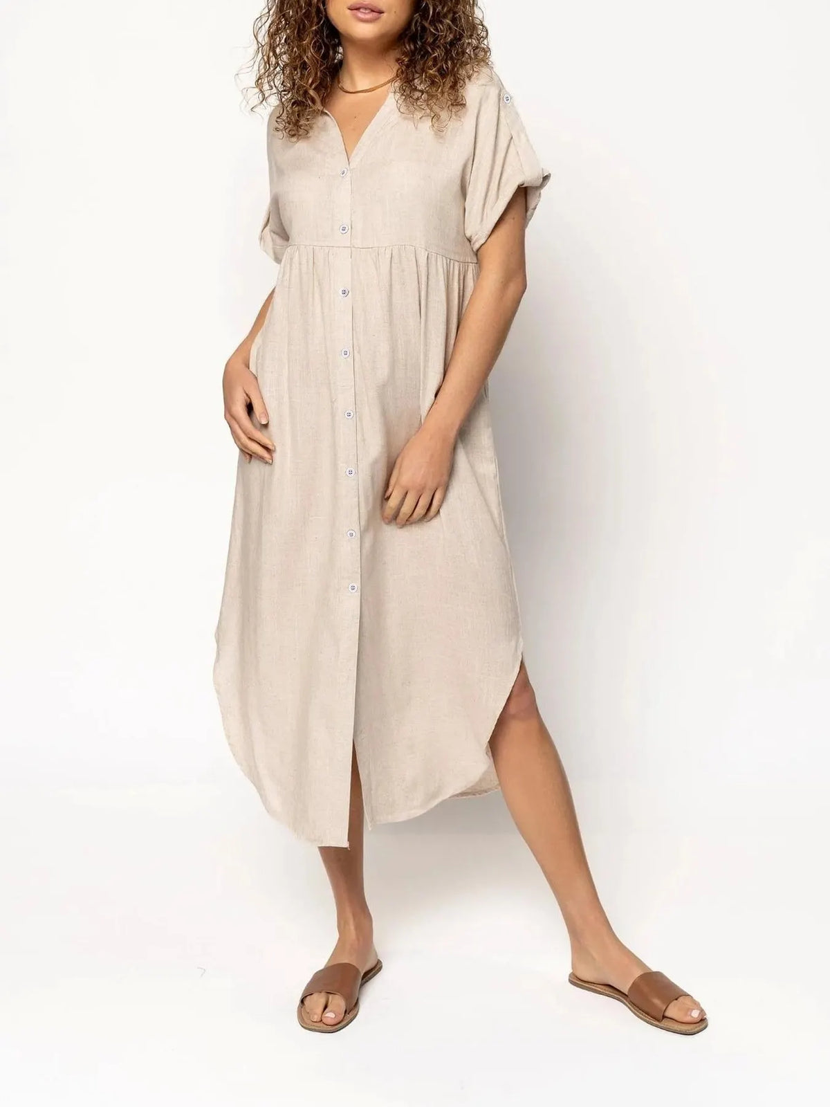 Long Button-down Dress Slit Hem (Buy 2 Free Shipping)
