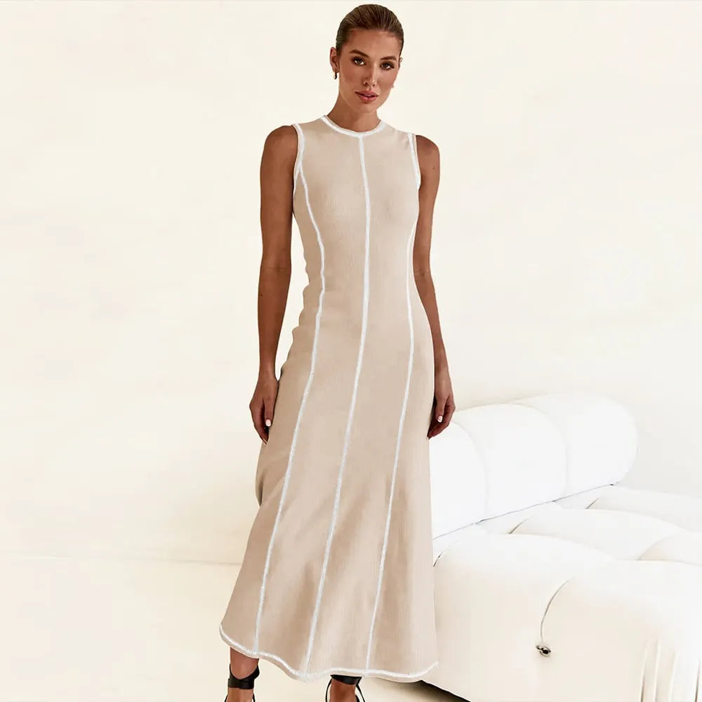 Balance Beauty and Comfort Ribbed Contrast Detail Stretch Maxi Dress