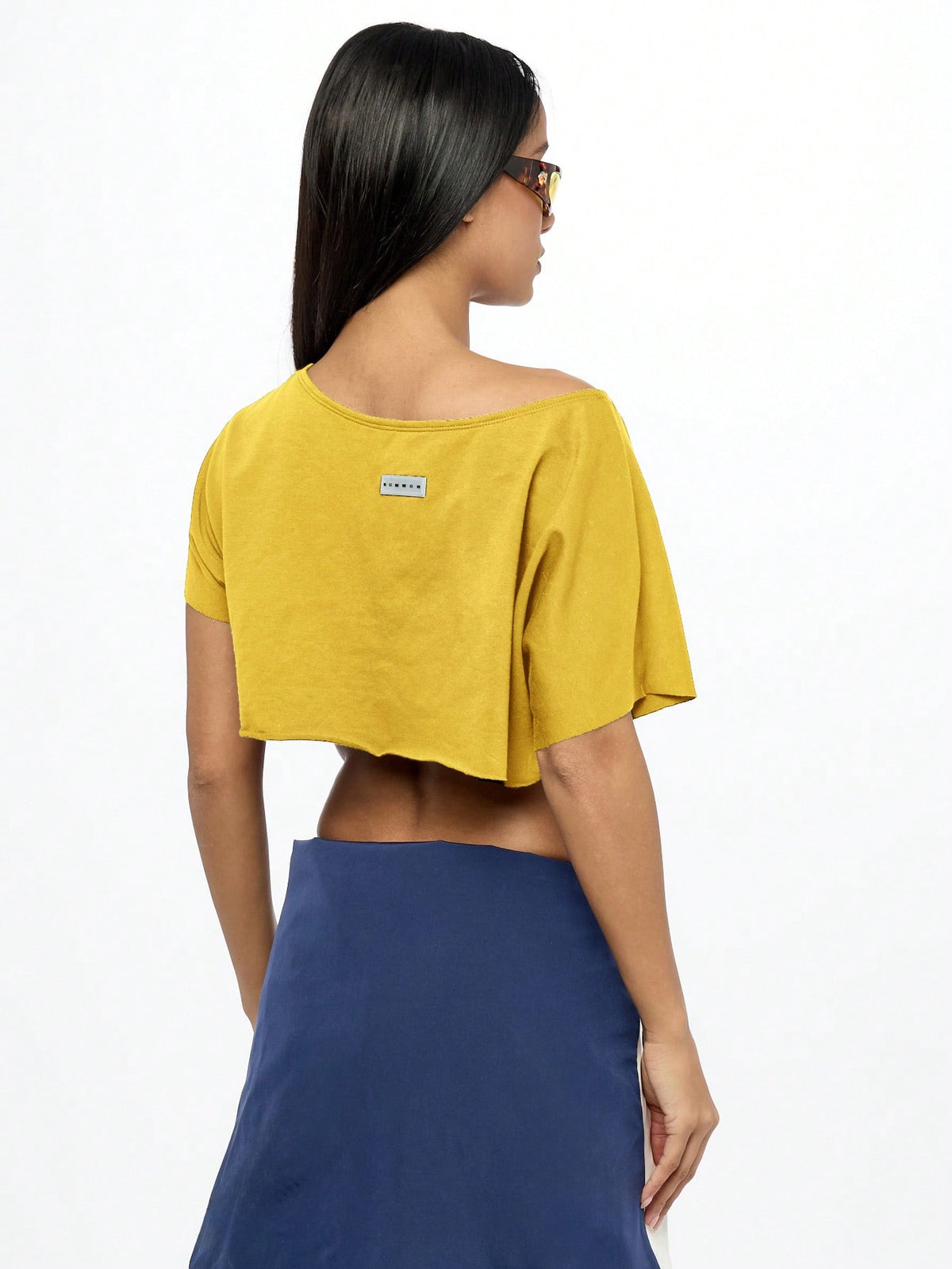 WOMEN Off Shoulder NY Logo Slouchy Crop Tee Athletic Varsity Sports Fan Streetwear Workout Fashion Athleisure Cropped T-Shirt Summer Urban Style