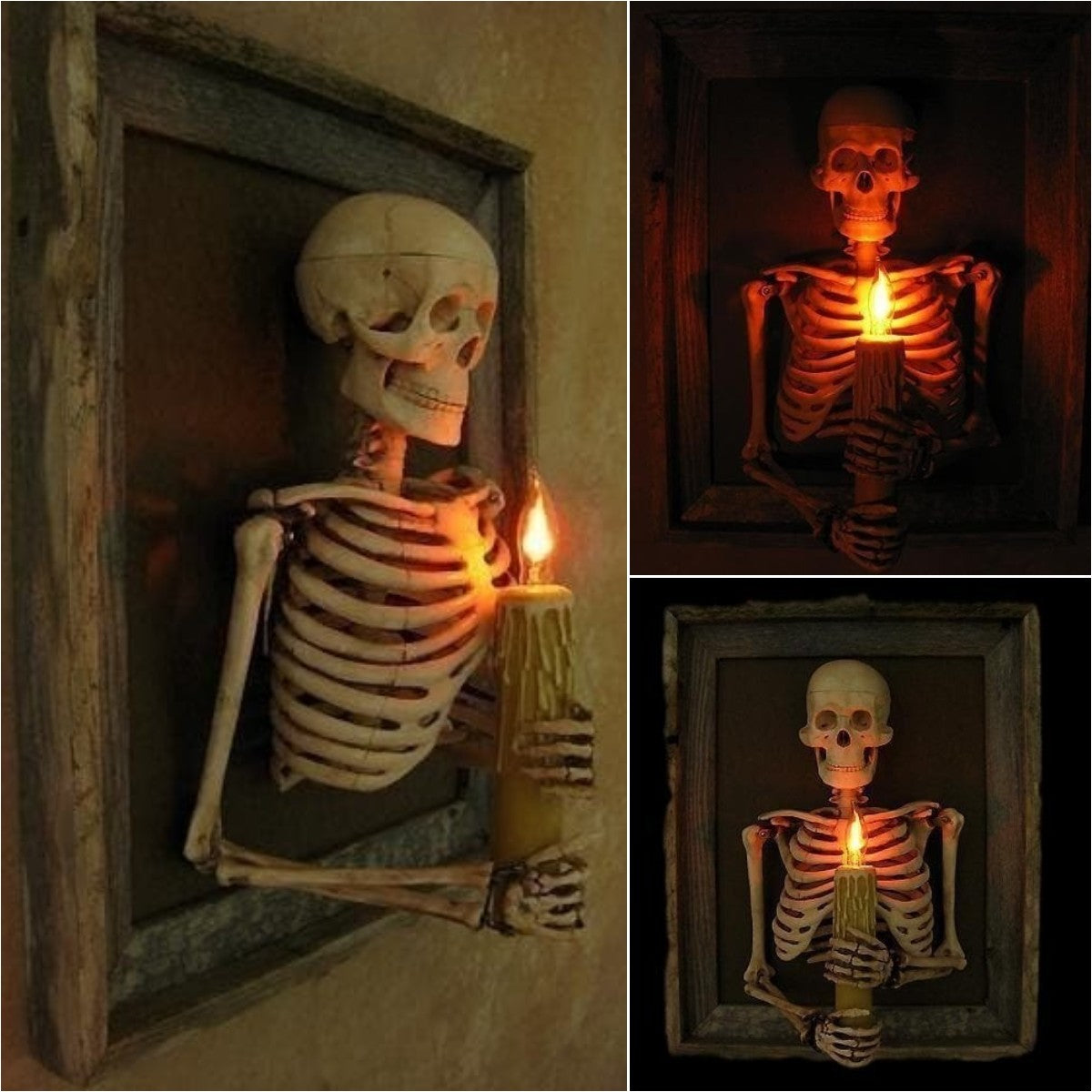 Framed 3D Skeleton Torso Holding Candle💀Haunted house skull