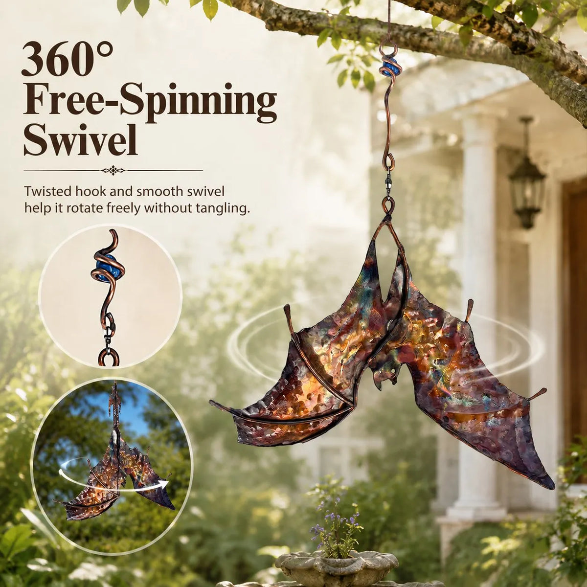 Metal Wind Spinner Hanging Ornament – Dragon & Bat Garden Wind Catcher 🦇🐉