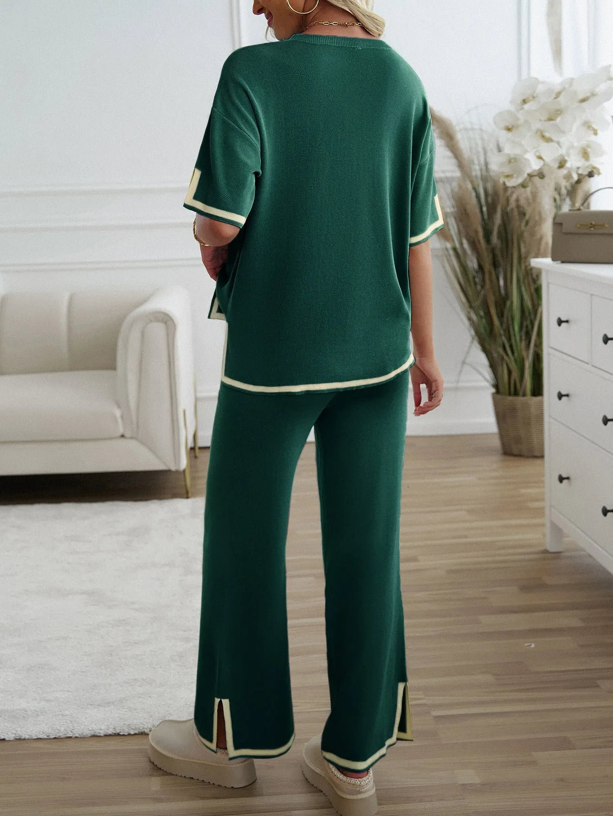 Chic Short Sleeve Knitted Pants Set
