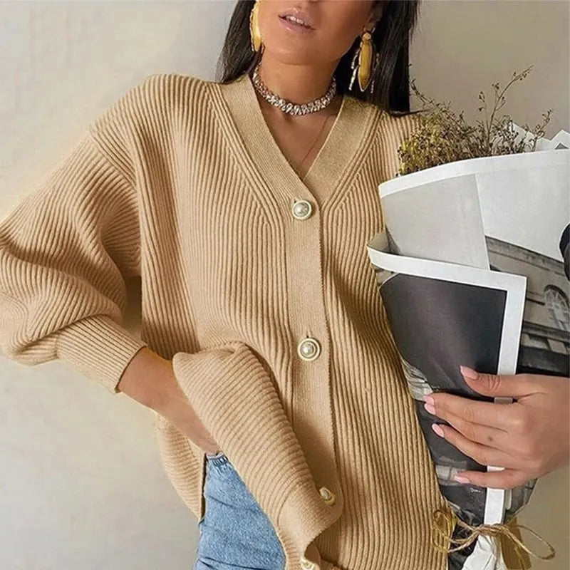 V-neck Loose Knit Button-Up Cardigan (Buy 2 Free Shipping)