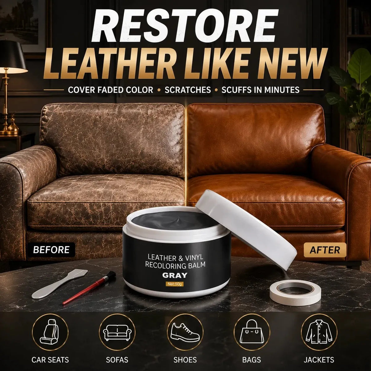 🔥HOT SALE🔥Leather & Vinyl Recoloring Balm Kit – Restore Faded Seats, Sofas & Shoes