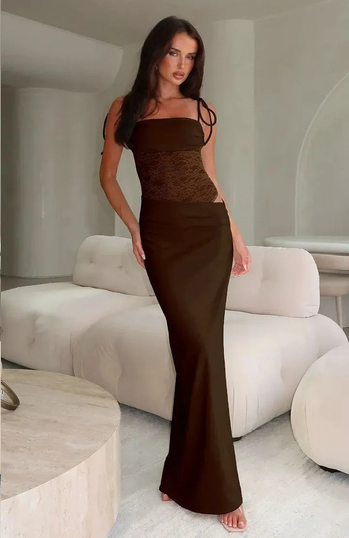 Lace Camisole Tied Rope Waist Revealing Dress