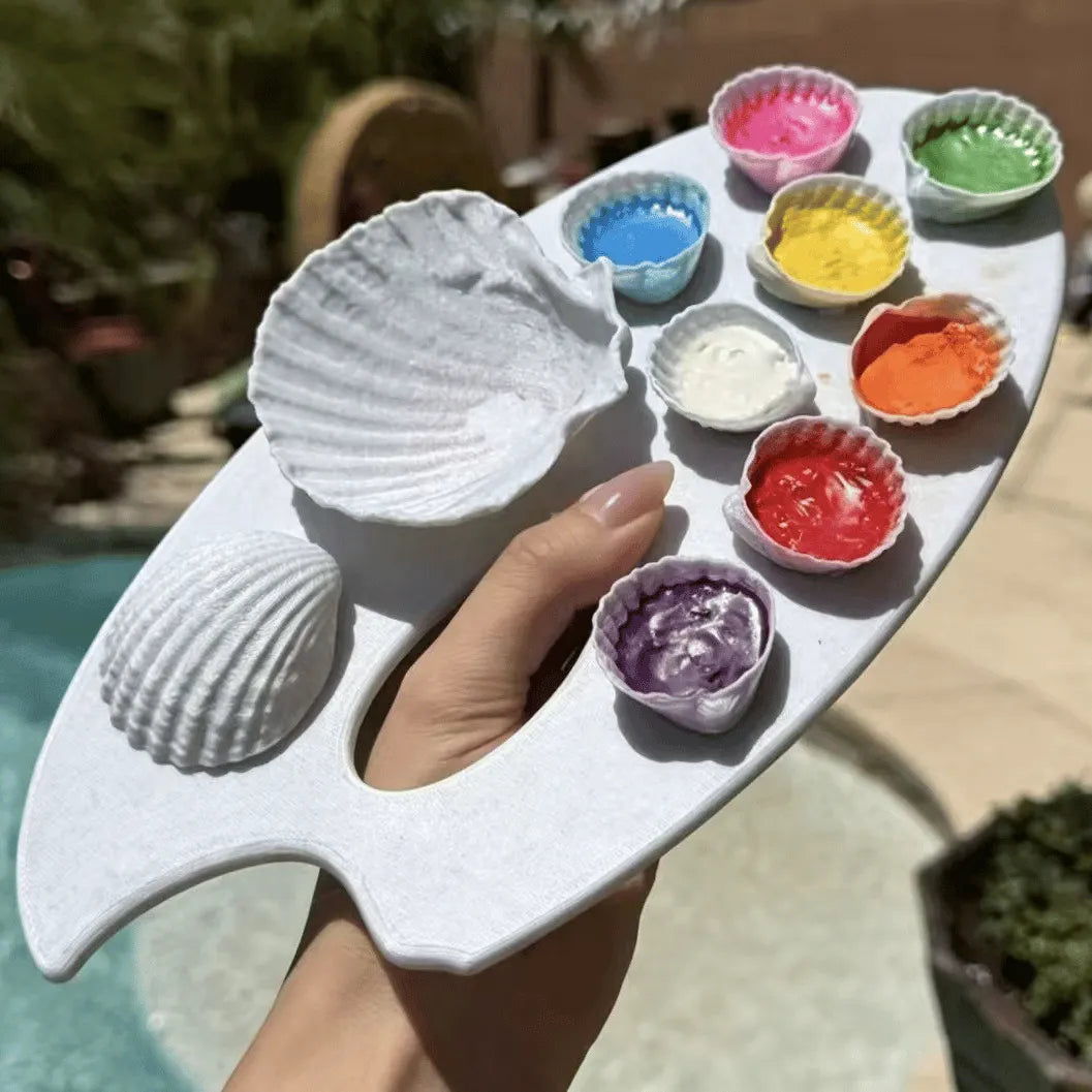 🐚🎨 3D Sea Shell Painting Palette — Aesthetic Resin Artist Palette with Deep Wells for Acrylic, Gouache & Watercolor, Cute Shell-Shaped Mixing Tray for Desk Decor