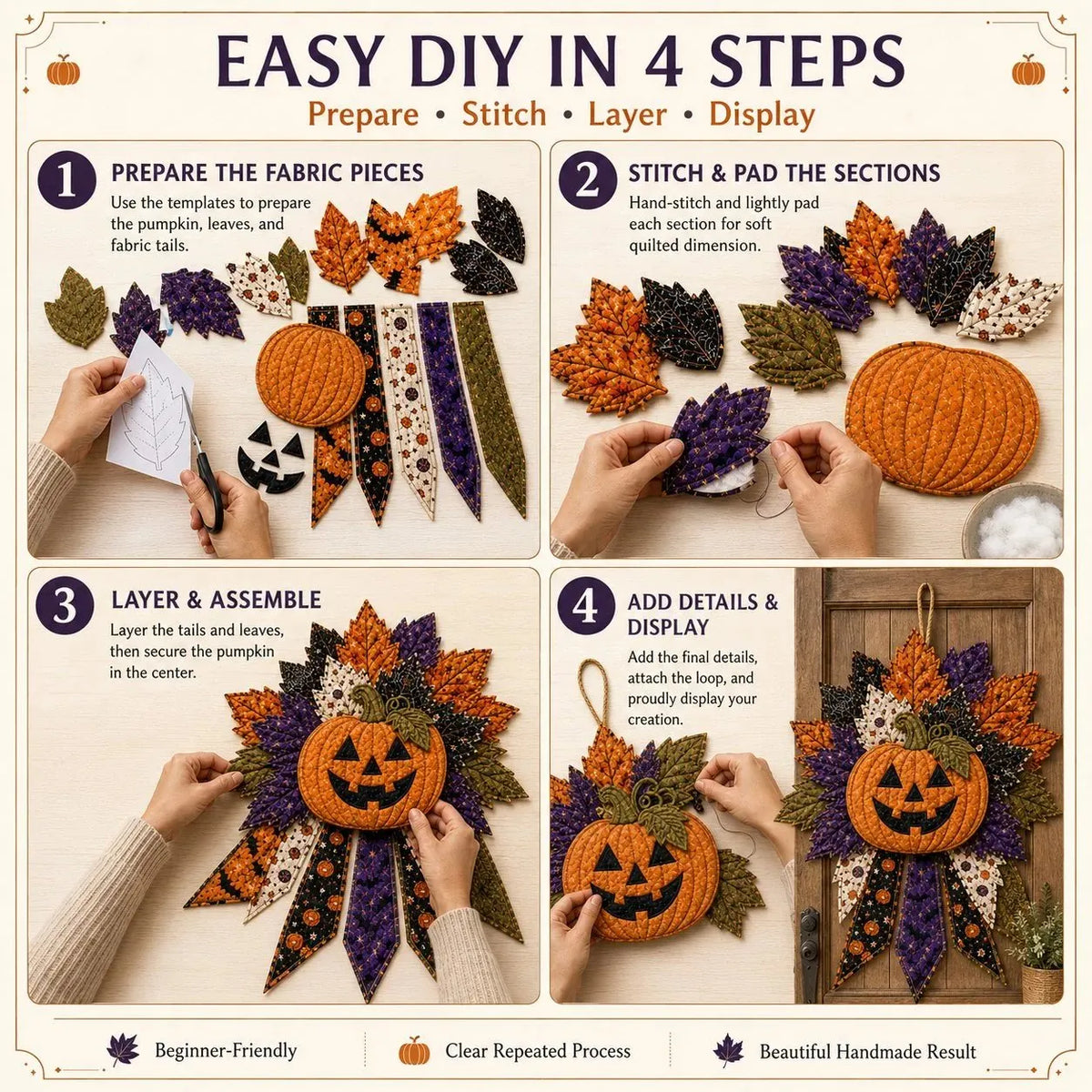 🔥HOT SALE🔥🎉🎃 Beginner-Friendly Oversized Halloween Character Quilted Door Hanger Sewing Kit | Complete Kit with All Tools & Step-by-Step Guide Included 💕