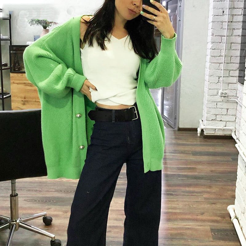 V-neck Loose Knit Button-Up Cardigan (Buy 2 Free Shipping)