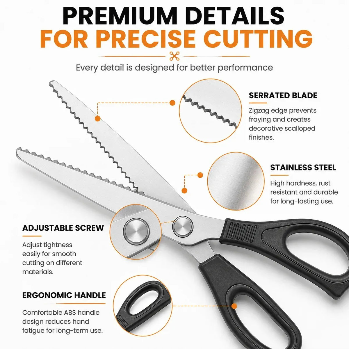 🔥 HOT SALE 🔥✂️ Professional Pinking Shears – Stainless Steel Zigzag Fabric Cutting Scissors