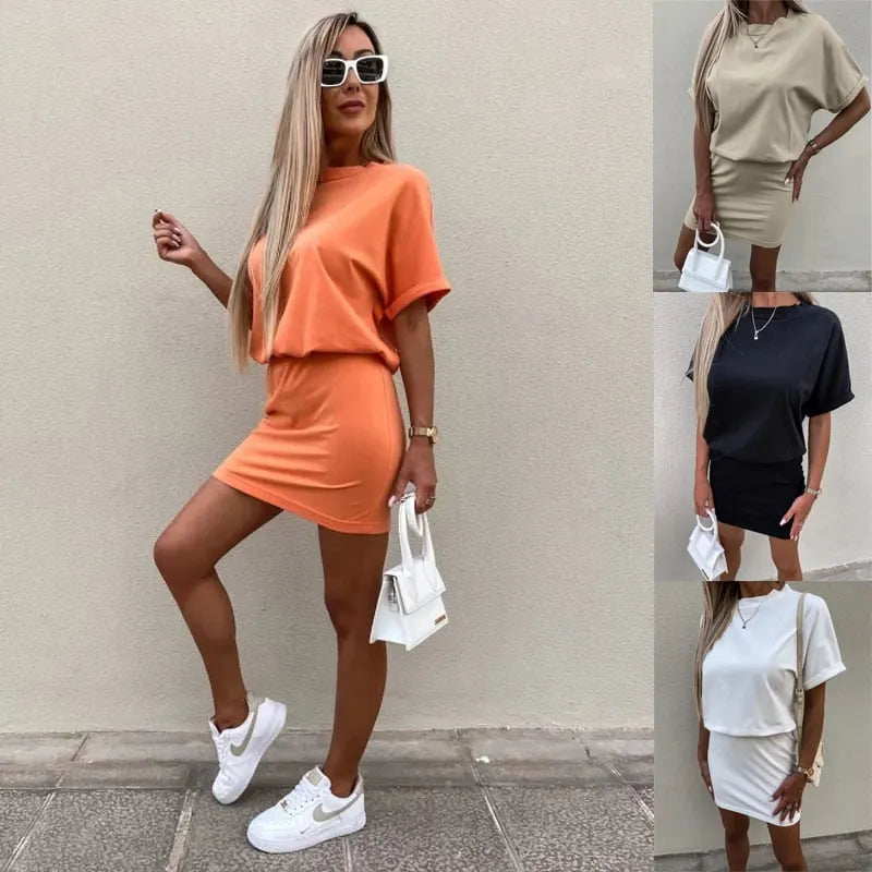Women's Short-Sleeve Elastic Waist Bodycon Short Dress (Buy 2 Free Shipping)
