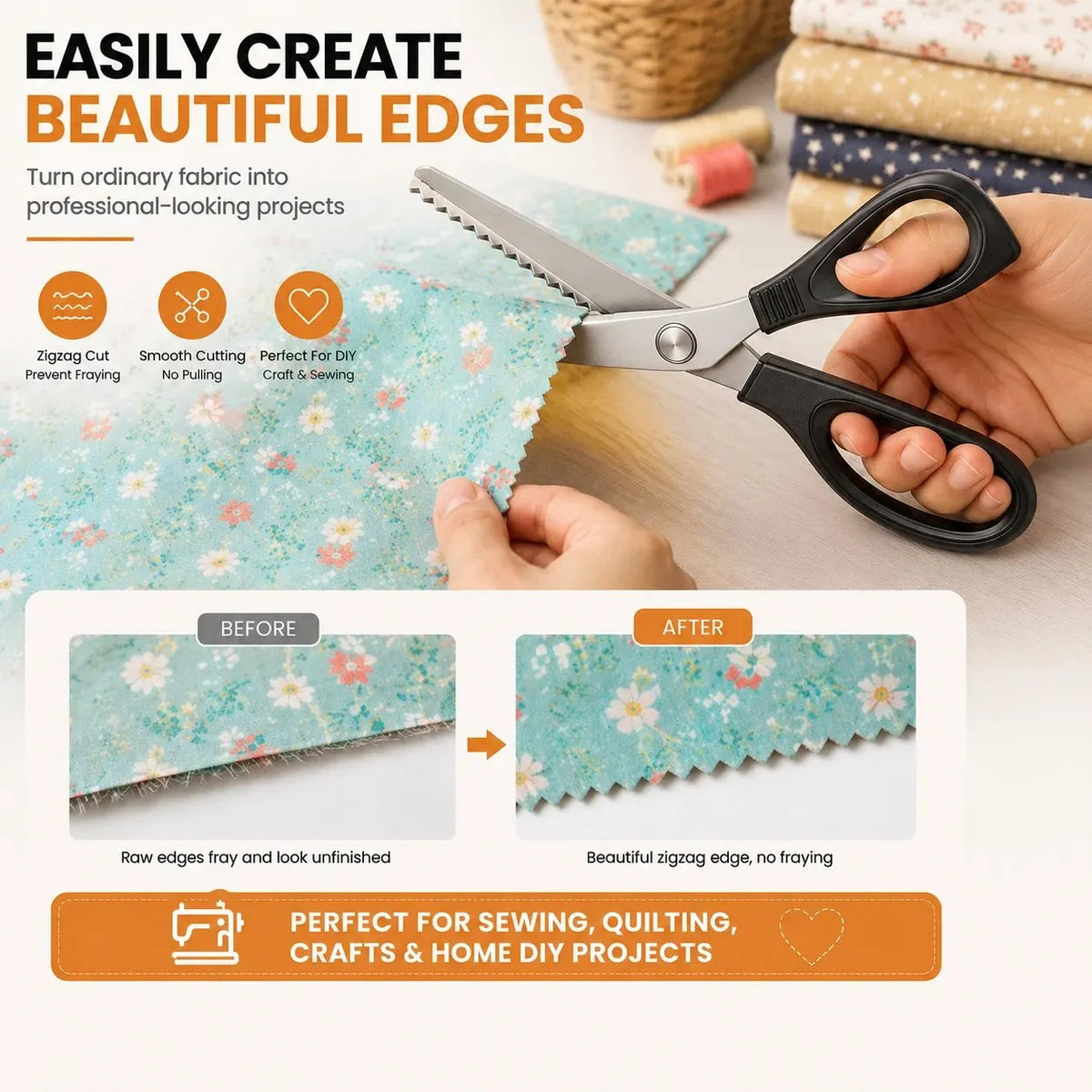 🎉✂️ Professional Pinking Shears – Stainless Steel Zigzag Fabric Cutting Scissors