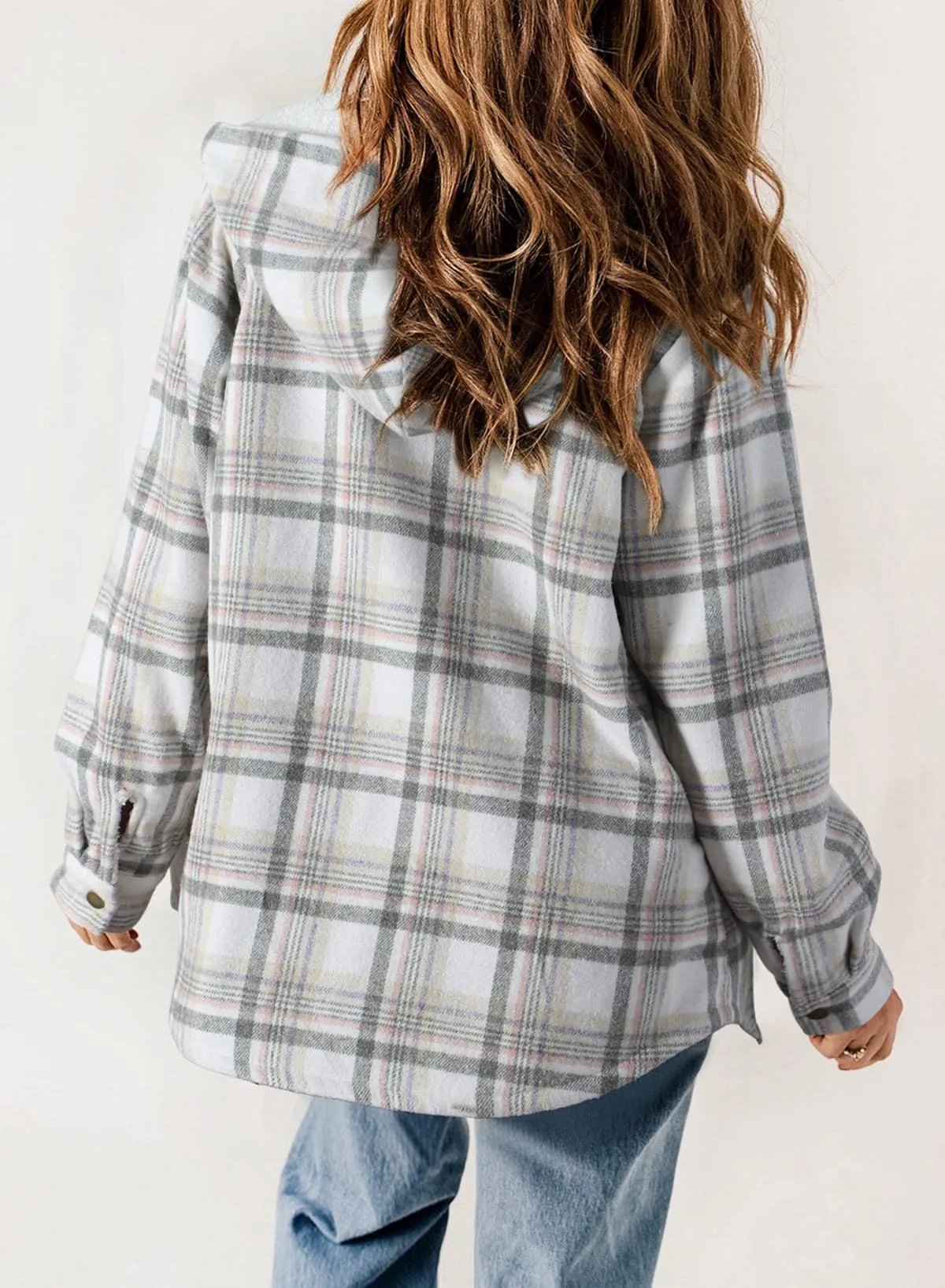 ⏰HOT SALE-WOMEN'S THICKENED FLANNEL LONG SLEEVE PLAID JACKET COAT WITH HOOD