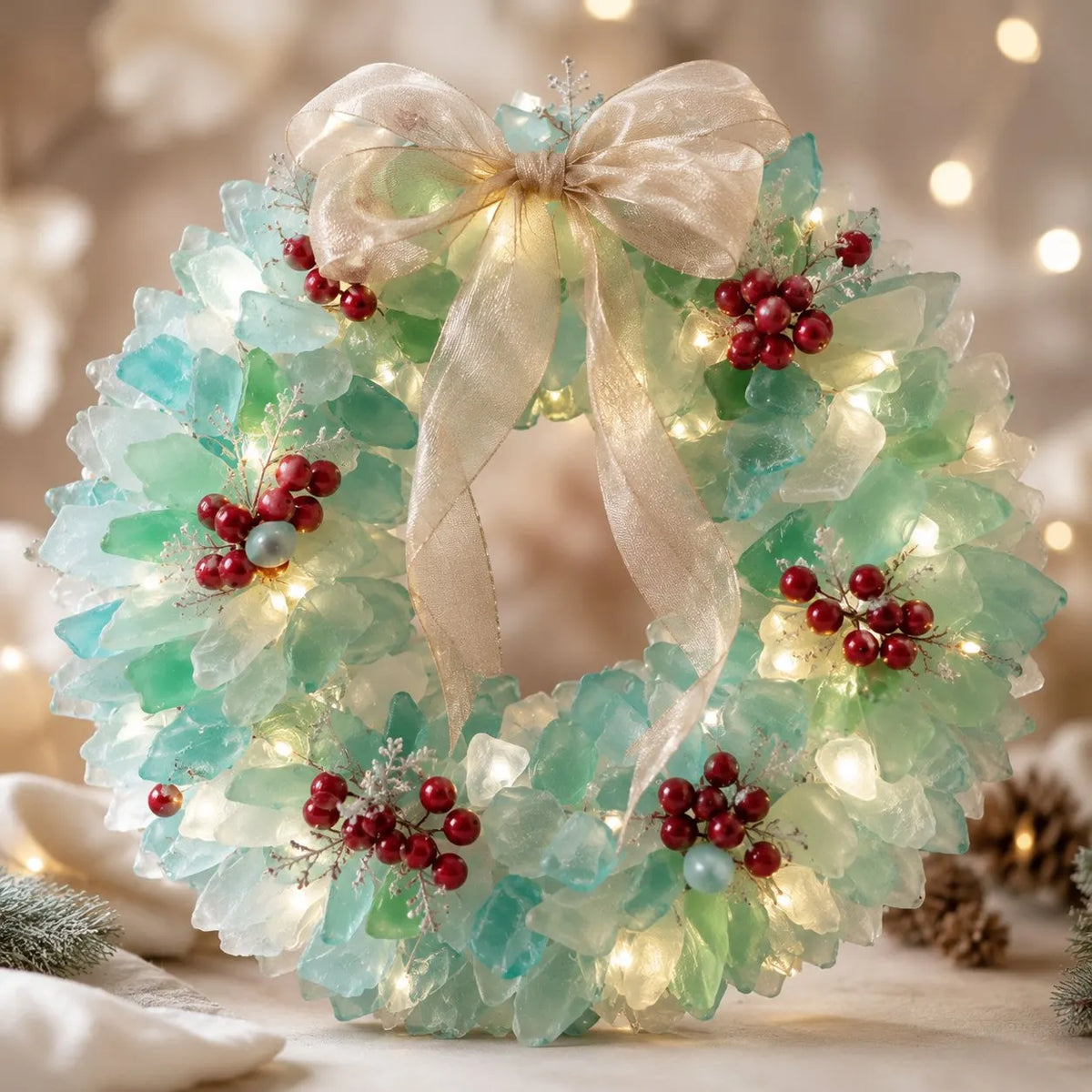 🎉🎅 Beginner-Friendly DIY Lighted Sea Glass Santa Christmas Decor Kit | Complete Kit with Sea Glass Pieces, Warm Fairy Lights & Step-by-Step Guide Included 💕