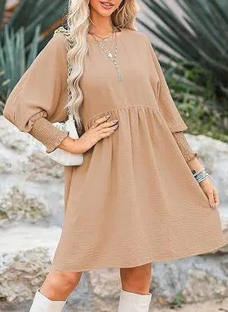 Women's Casual 3/4 Sleeve Crew Neck Mini Dresses (Buy 2 Free Shipping)