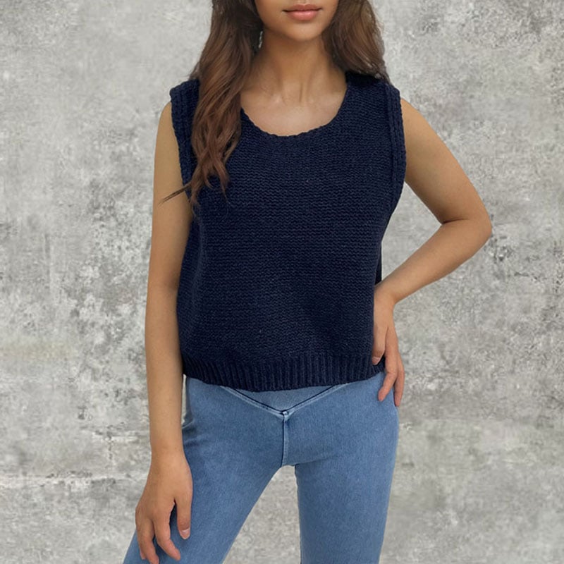 Satin Ribbon Bow Tied Back Lace Up Knit Vest