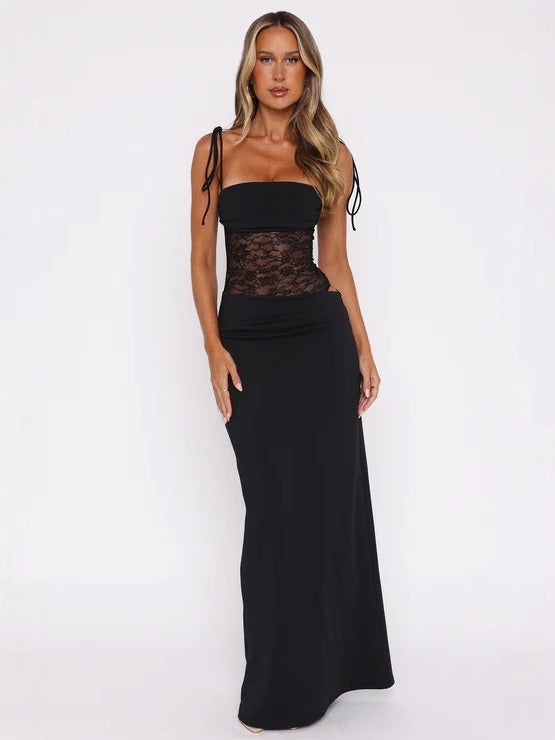 Lace Camisole Tied Rope Waist Revealing Dress