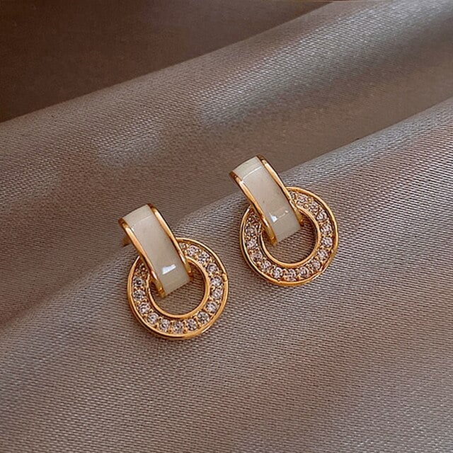 Women's Gold Opal Geometric Zircon Earrings