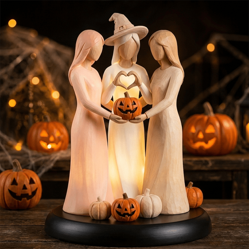 🥰✨Light-Up Ghost Sisters Figurine – Handcrafted Spooky & Sweet Friendship Sculpture with LED Warm Glow | Halloween & Autumn Tabletop Decoration