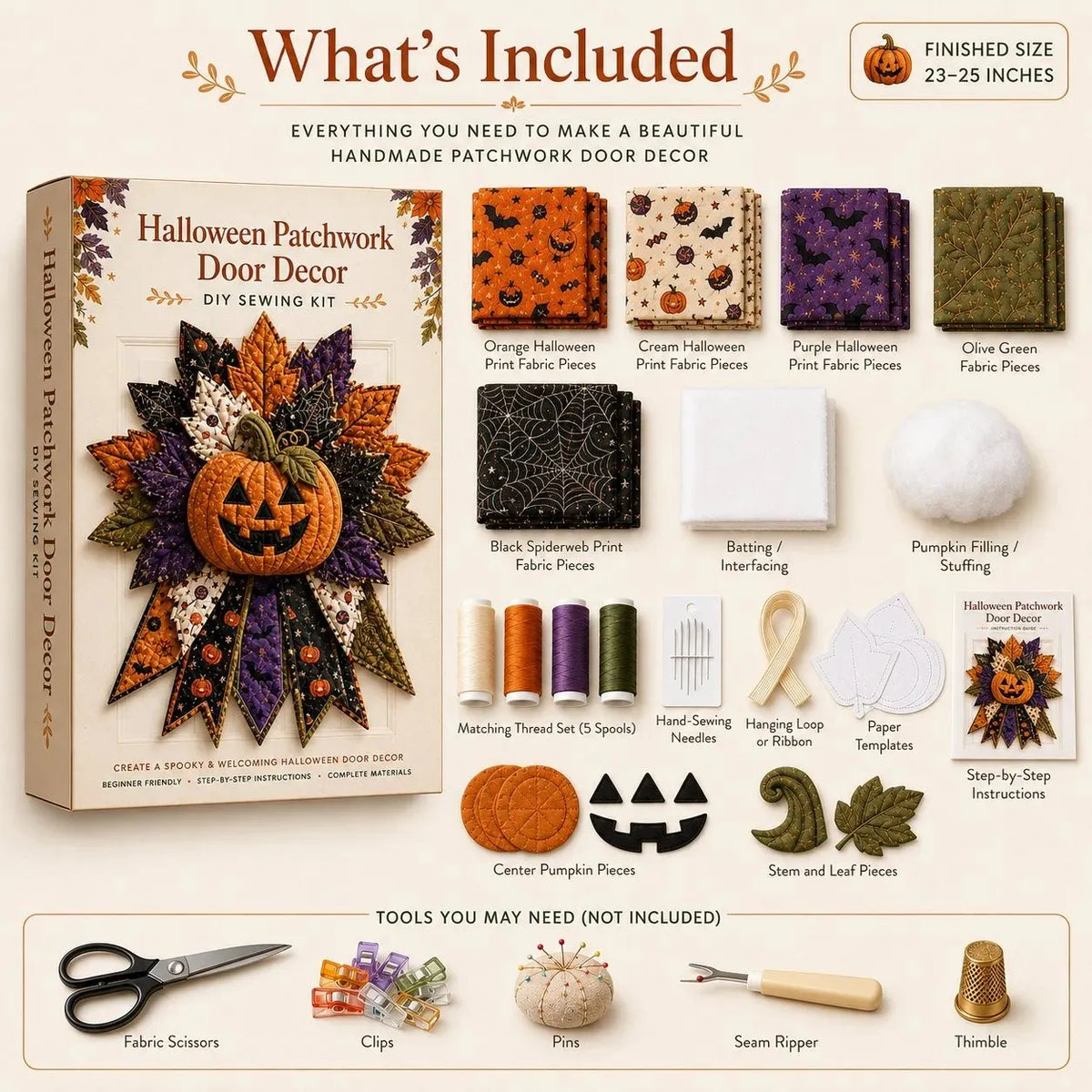 🔥HOT SALE🔥🎉🎃 Beginner-Friendly Oversized Halloween Character Quilted Door Hanger Sewing Kit | Complete Kit with All Tools & Step-by-Step Guide Included 💕