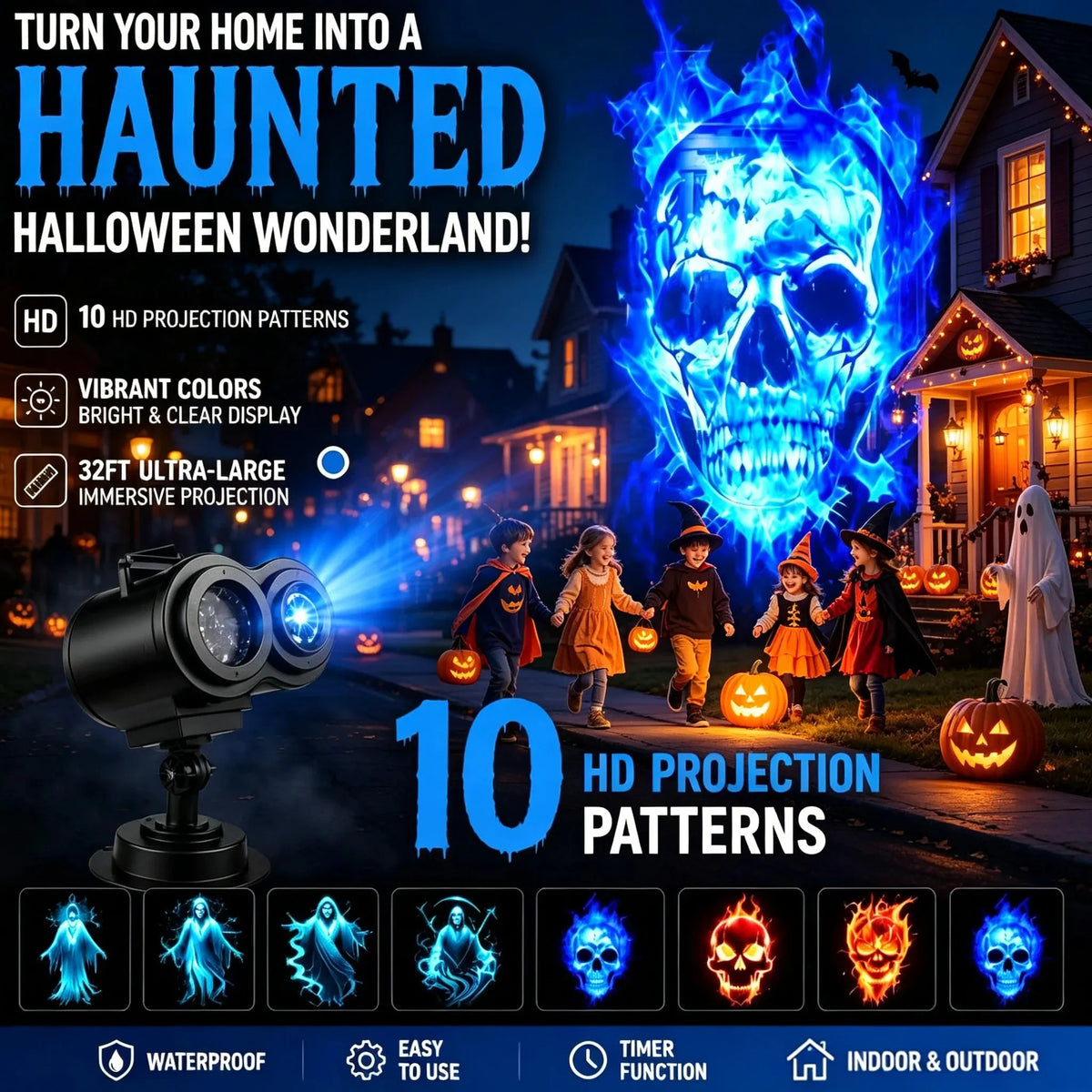 🔥HOT SALE🔥🎃32FT HD Halloween Projector | That Disappoint Your Halloween Party | 10 Unique HD Projection Patterns