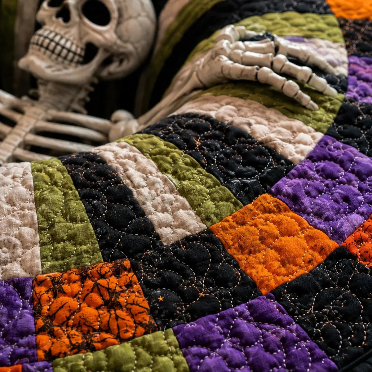 🎉🎃3D Skeleton Vortex Quilted Round Halloween Rug | Spooky Quilted Circular Halloween Floor Decor Mat