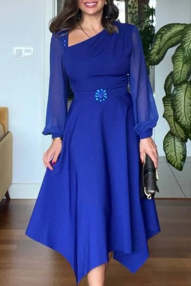 Women's Long-sleeved Sequined Chiffon Stitching Elegant Dress