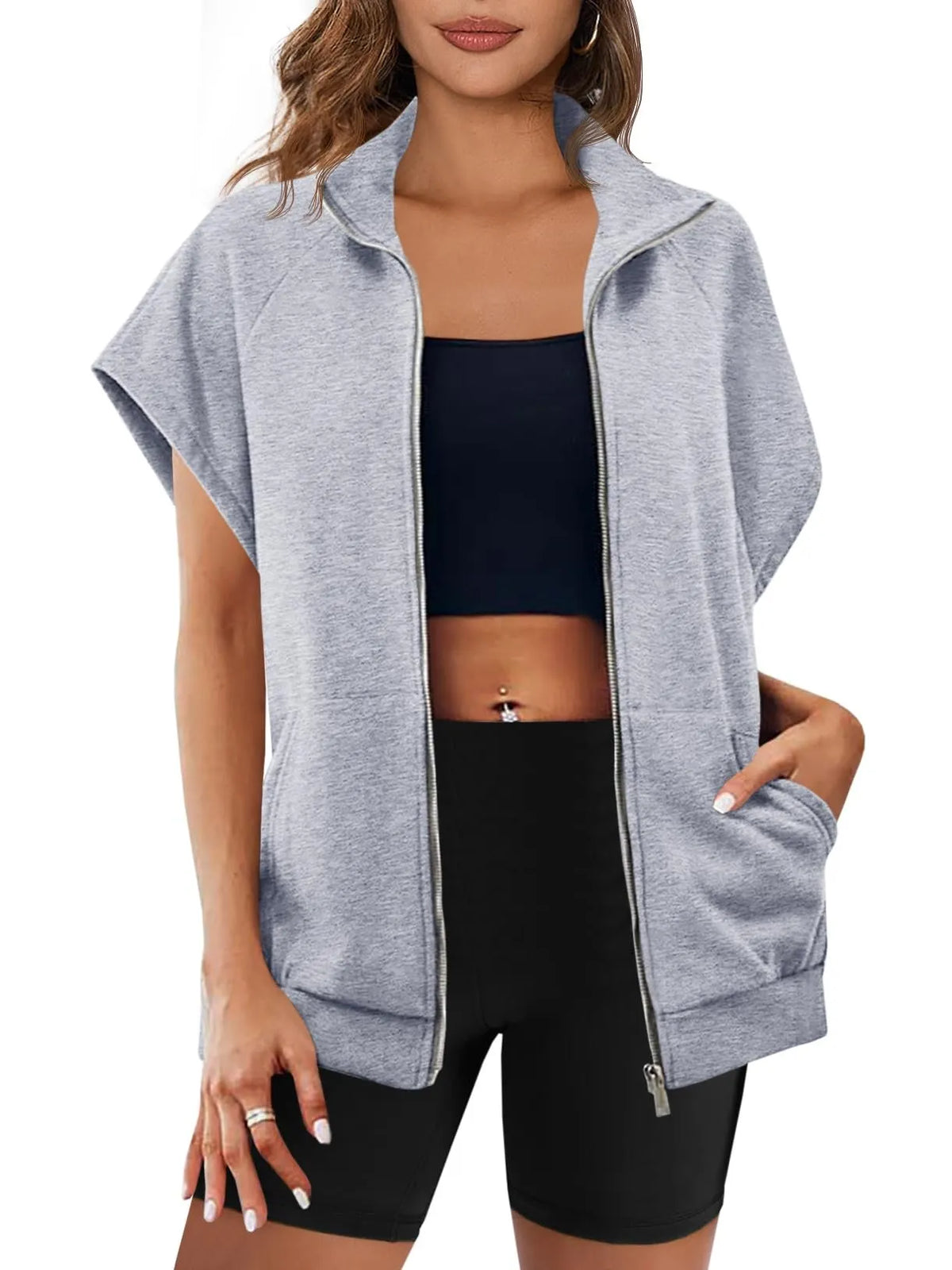 Zip Sleeveless Oversized Casual Solid Color Sweatshirt (Buy 2 Free Shipping)