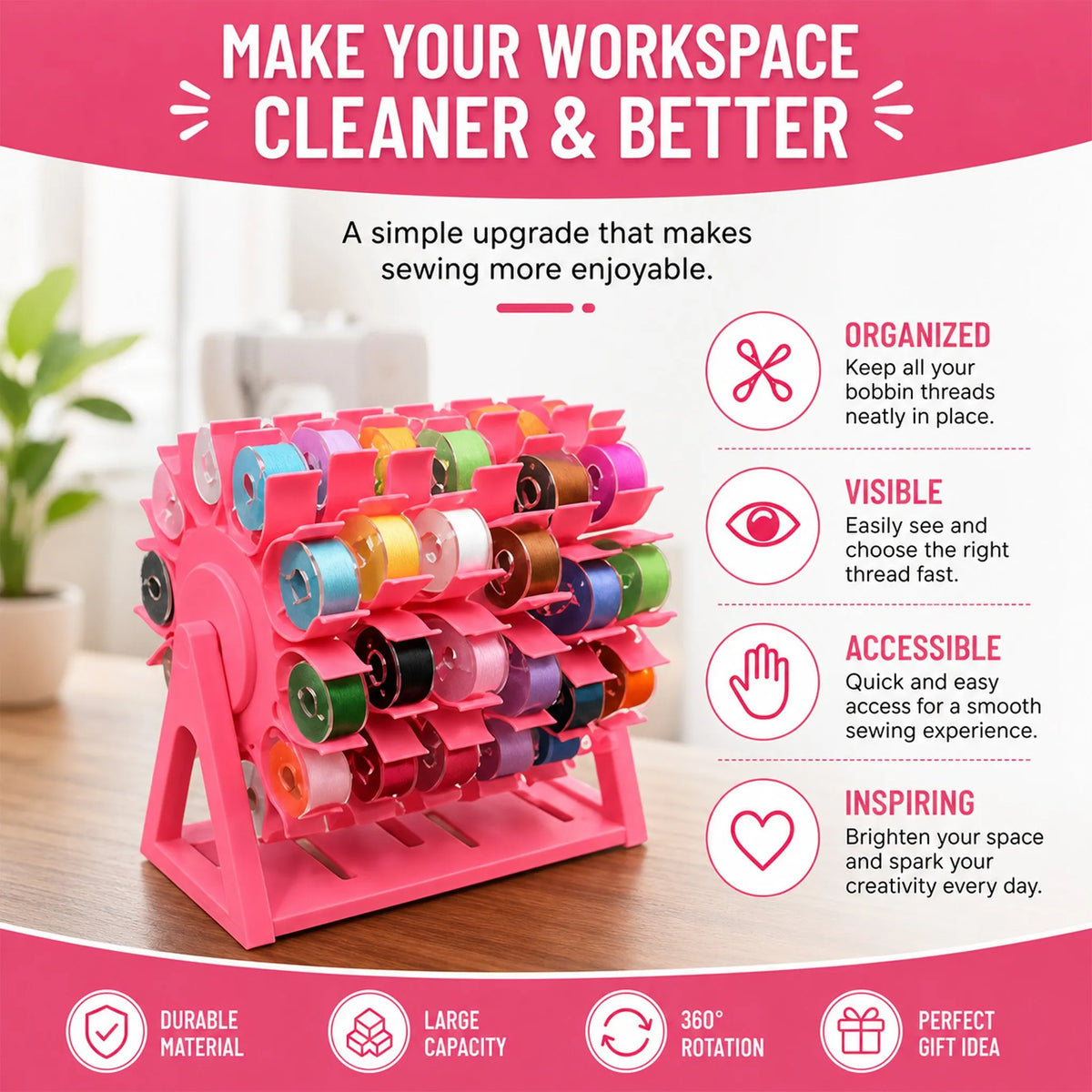 🔥Last Day 49% OFF - 🧵Rotating Bobbin Thread Organizer