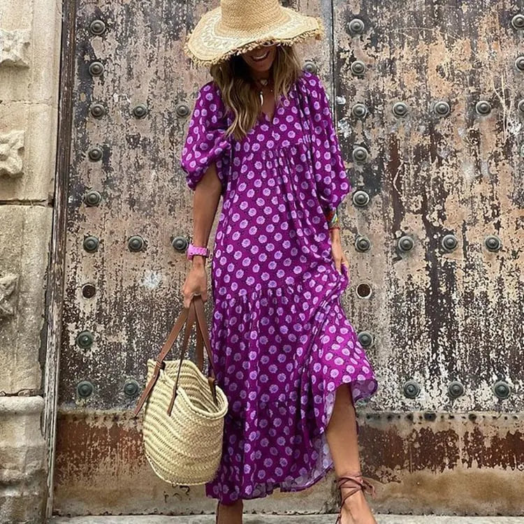 WOMEN'S PUFF SLEEVE FLORAL BOHO MAXI DRESS (BUY 2 FREE SHIPPING)