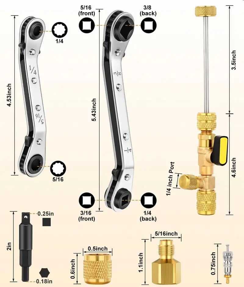 🎉Valve Core Remover Installer Tool Set, Refrigeration Ratchet Wrench Kit