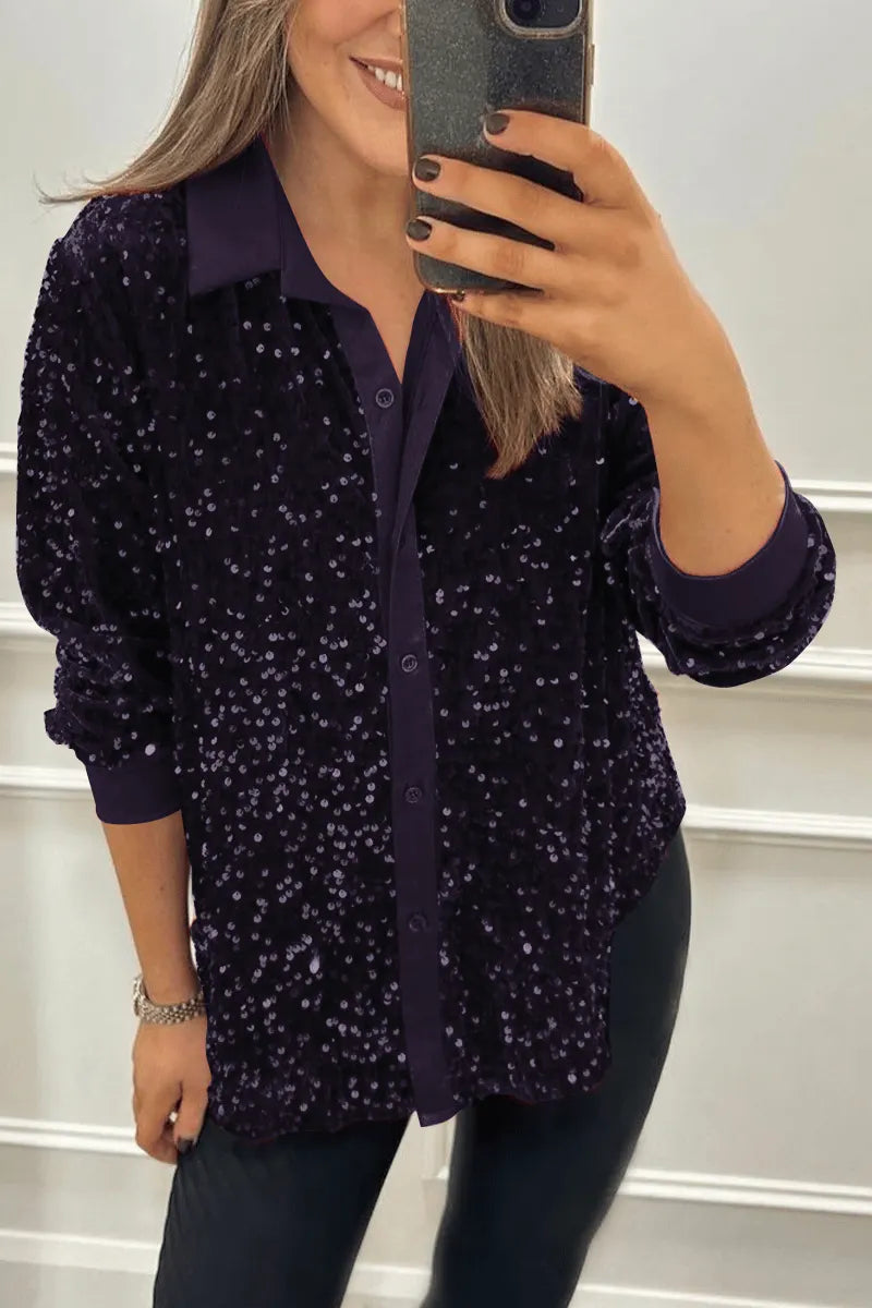 Women's Lapel Single Row Sparkly Party Shirt (Buy 2 Free Shipping)