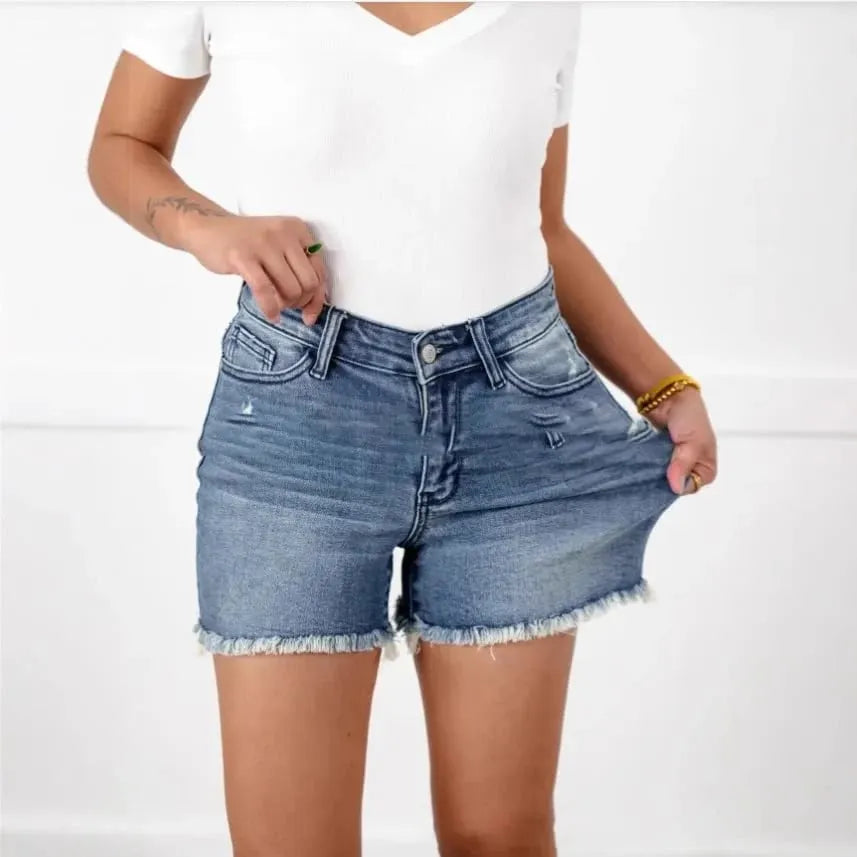 💖Limited Time Sale 49% Off🩳High Rise Frayed Hem Cut Off Jean Shorts