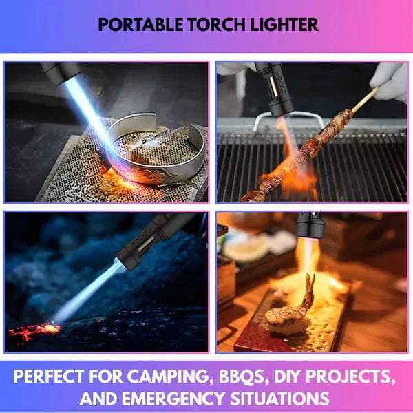 🎉Portable Torch Lighter-🔥 1300°C of Pure Power – Windproof, Refillable & Ready for Anything! 💨🍳🏕️