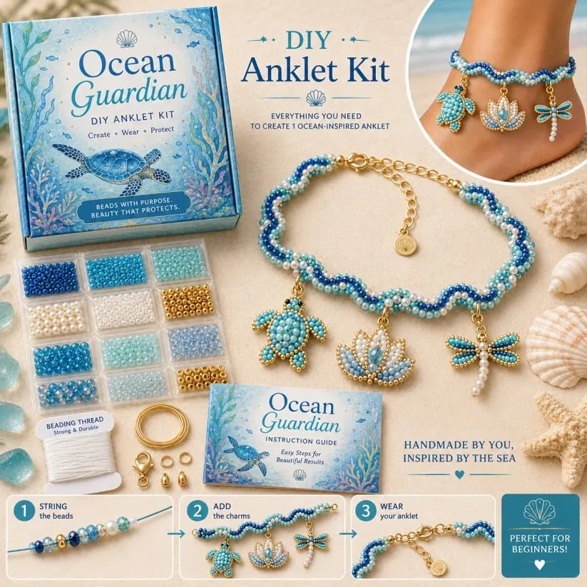 🔥 LAST DAY 49% OFF – 🌊✨ Ocean Guardian DIY Beaded Anklet Kit | Luxury Ocean Theme Anklet with Color-Matched Beads & Sea Charms DIY Coastal Jewelry 🐚✨