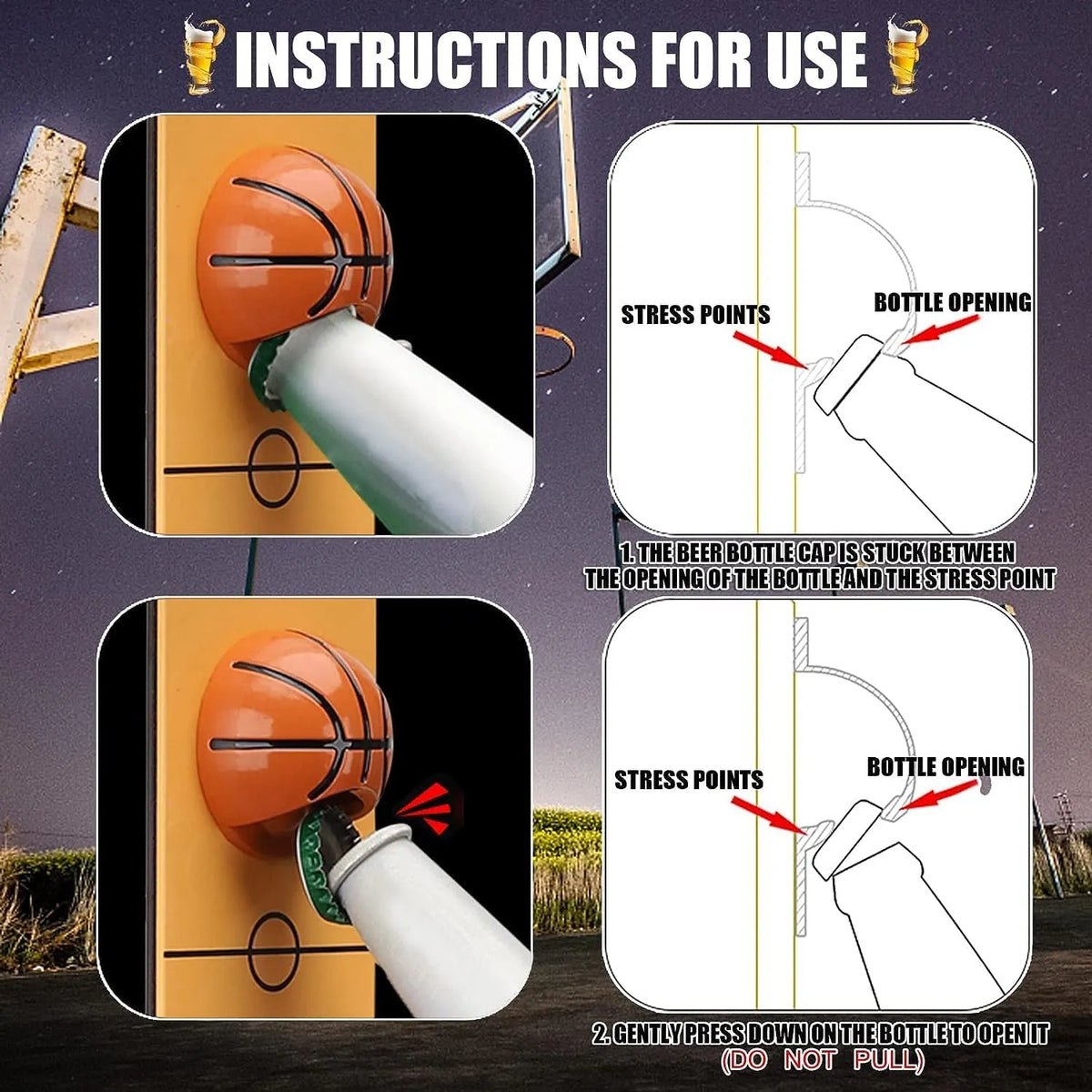🏀 Wall Mount Basketball Bottle Opener with Caps Net