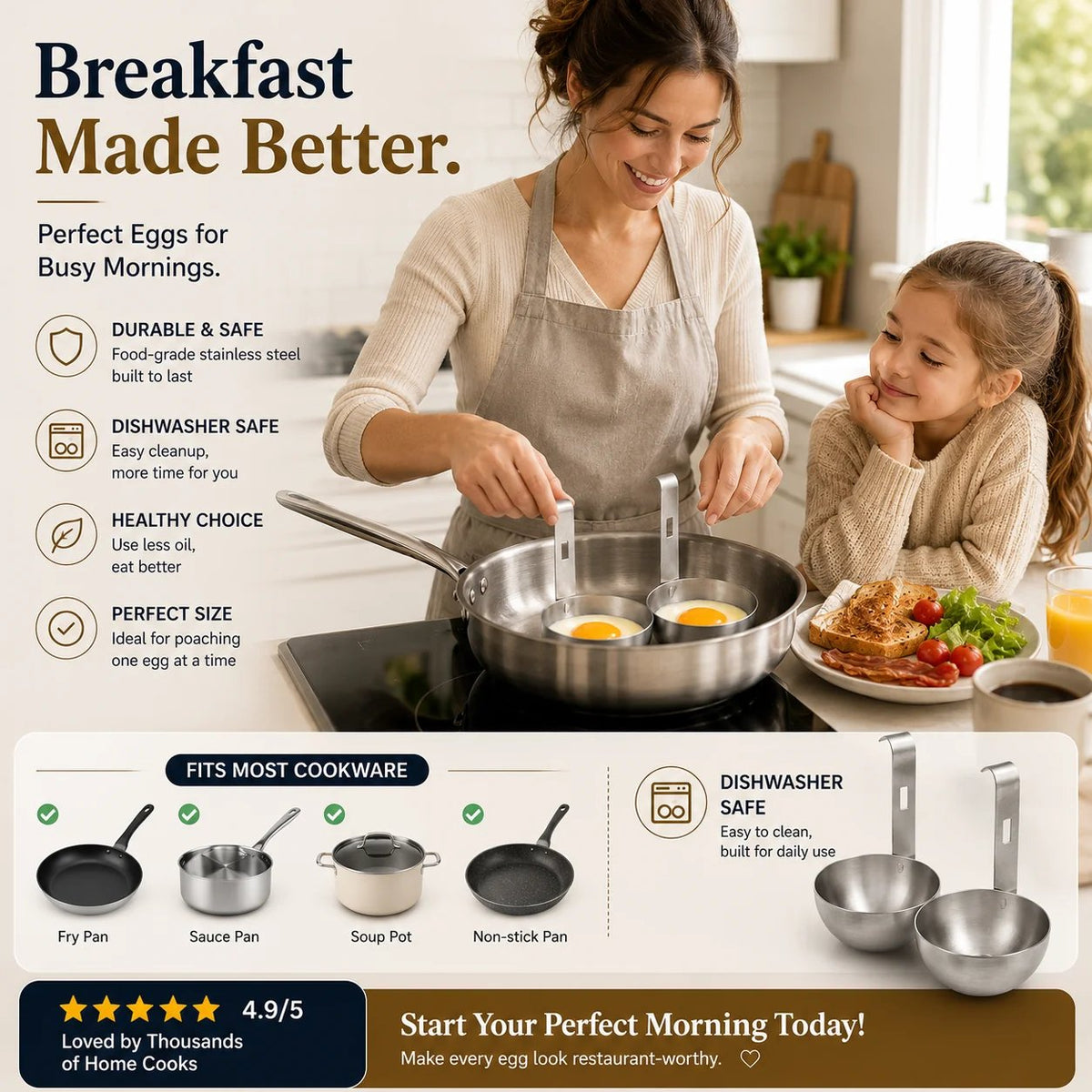 🔥HOT SALE🔥 Stainless Steel Egg Poacher Cup – Hanging Pan Egg Cooker for Perfect Round Eggs