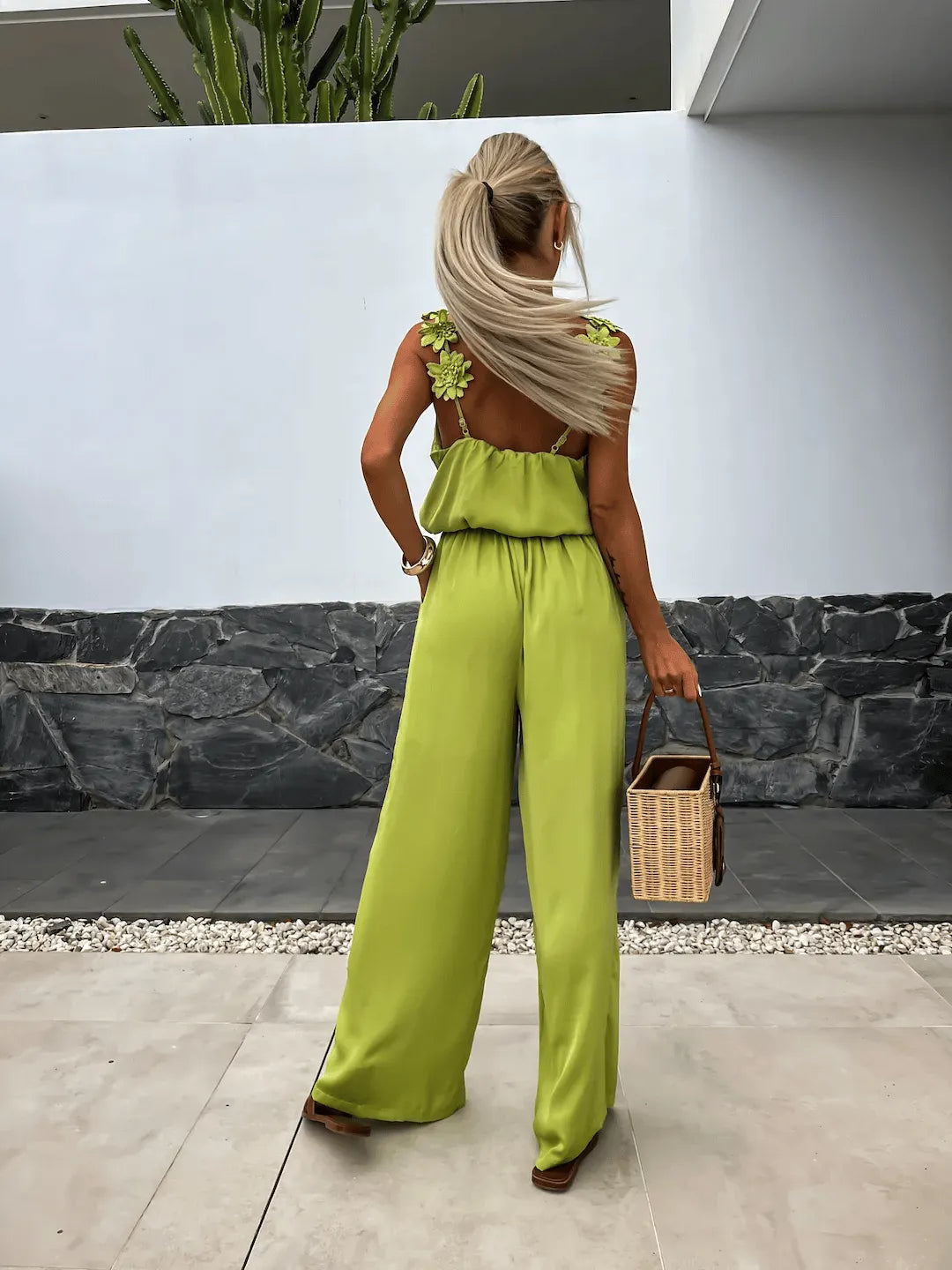 Solid Color Casual Floral-strap Jumpsuit (Buy 2 Free Shipping)