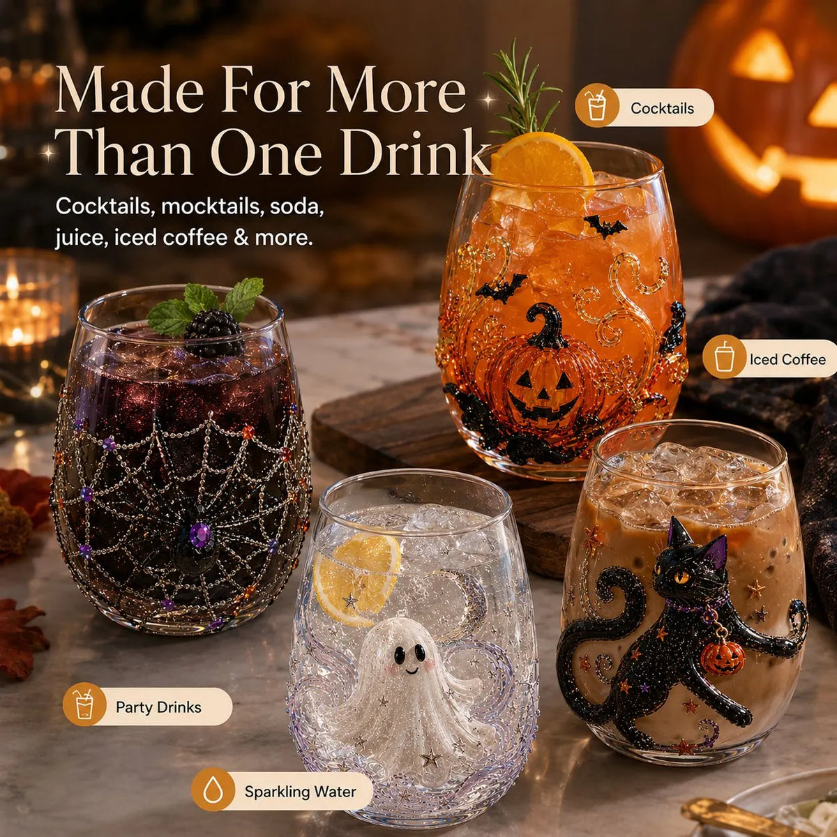 🎉🎃 3D Halloween Artisan Glassware Collection | For Magical Halloween Sips, Eye-Catching 3D Details, Luminous Festive Party Moments & Cozy Fall Home Bar Glow
