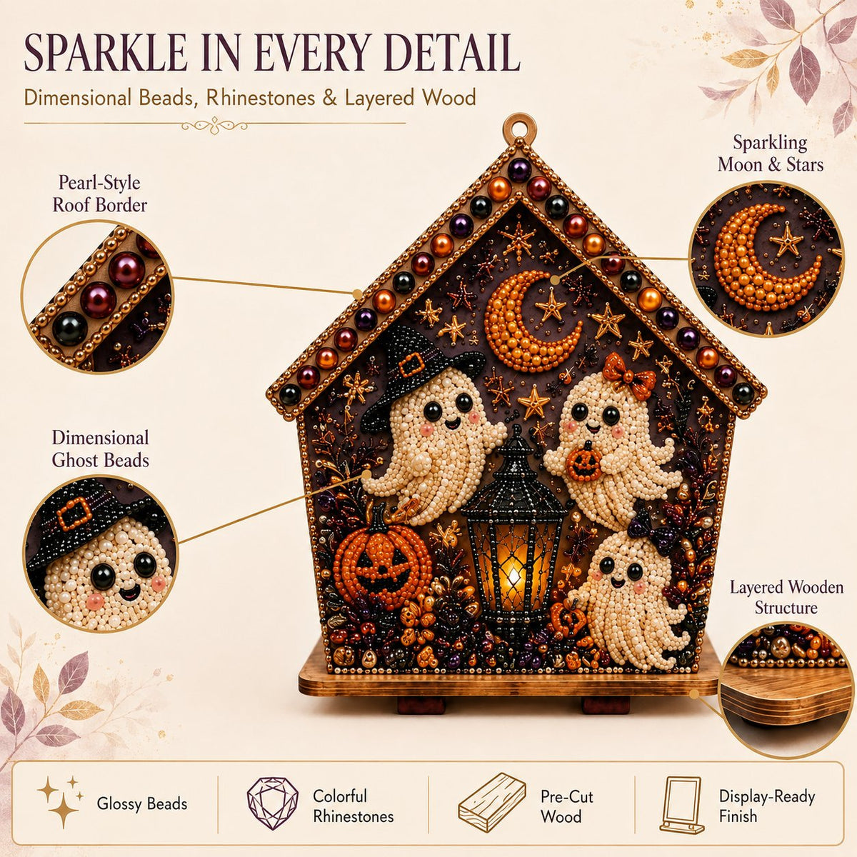 🎃 Beginner-Friendly Moonlit Wooden Cottage 3D Pearl Art Kit Collection | Complete Kit with All Tools & Step-by-Step Guide Included 💕
