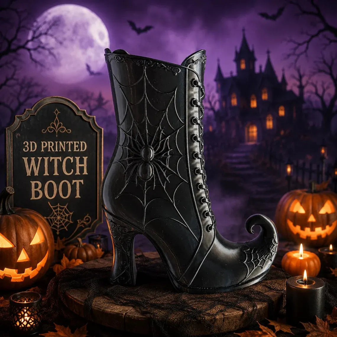 Printed Witch Boot Vase – Spooky Elegance for Your Halloween Display 🕷️🥾✨