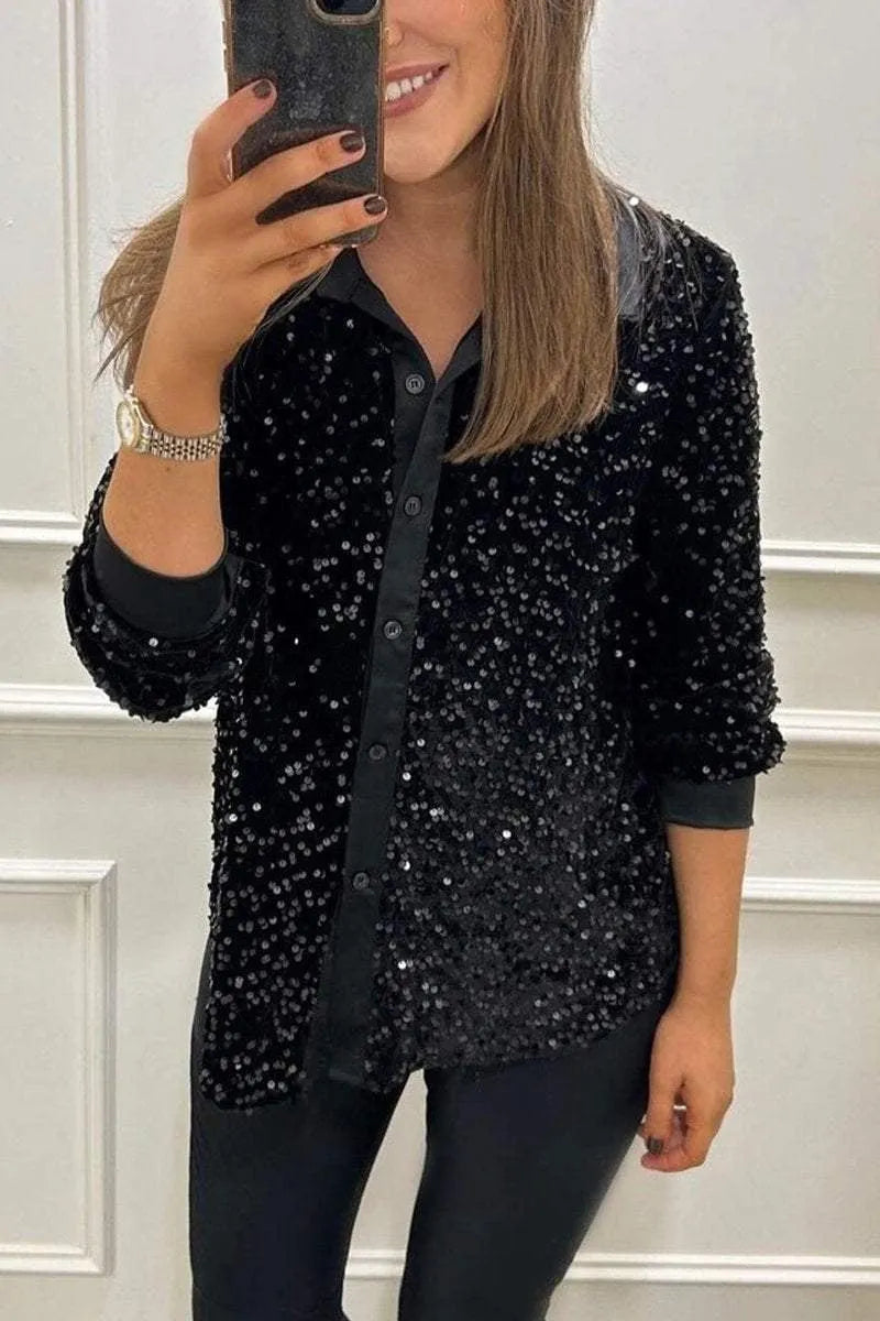 Women's Lapel Single Row Sparkly Party Shirt (Buy 2 Free Shipping)
