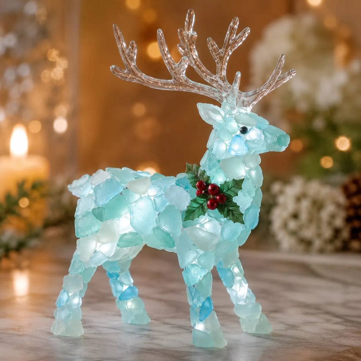 🎉🎅 Beginner-Friendly DIY Lighted Sea Glass Santa Christmas Decor Kit | Complete Kit with Sea Glass Pieces, Warm Fairy Lights & Step-by-Step Guide Included 💕