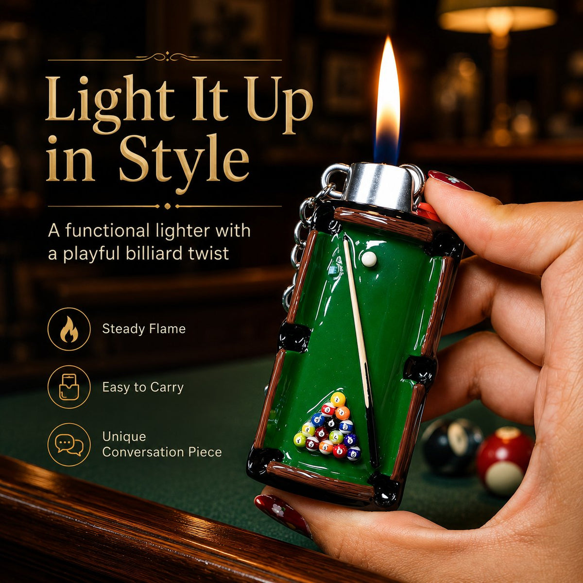 Mini Billiard Table Lighter, Pool Table Shape Novelty Flame Lighter Gift